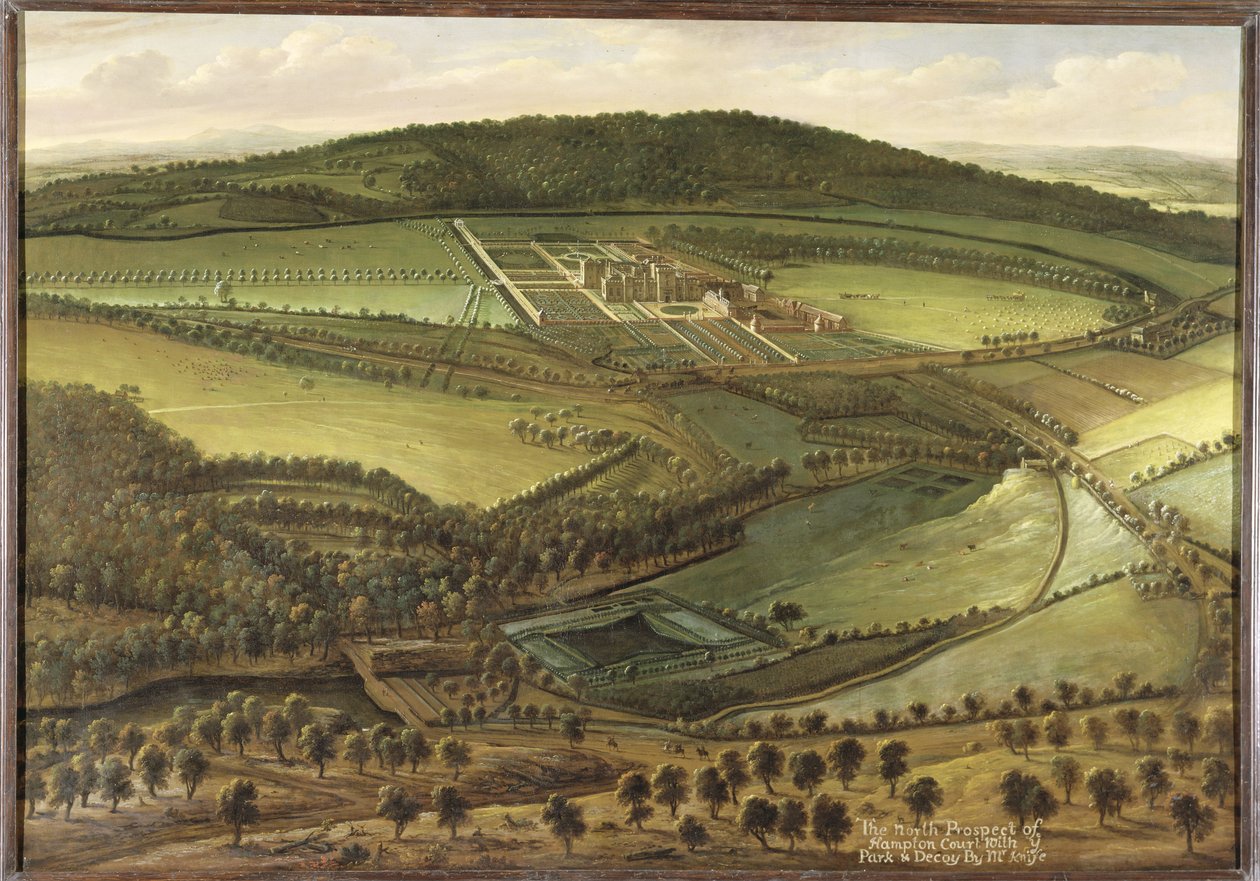 Het noordelijke uitzicht van Hampton Court, ca. 1699 door Leonard Knyff