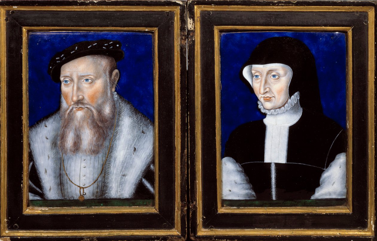 Portret van Claude de Lorraine (1496-1550), Hertog van Guise en Antoinette van Bourbon Vendome (1494-1583), zijn vrouw Emaille geschilderd door Leonard Limosin (1505-1577) ca. 1550 door Leonard Limosin
