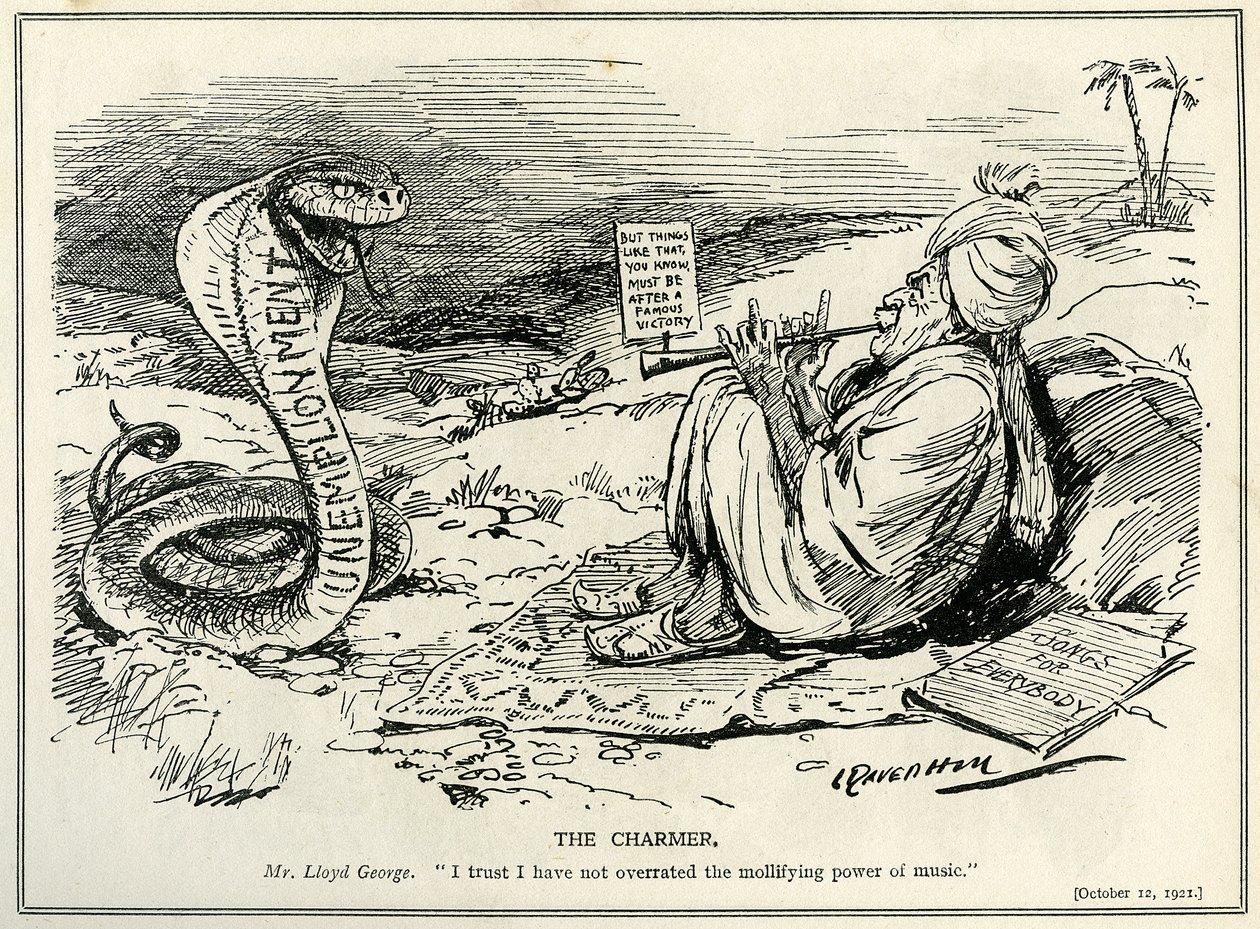 Lloyd George betovert de slang van werkloosheid, 1921 door Leonard Raven Hill