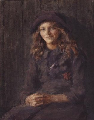 Jong meisje met een mauve hoed, c.1918 door Leonard Skeats