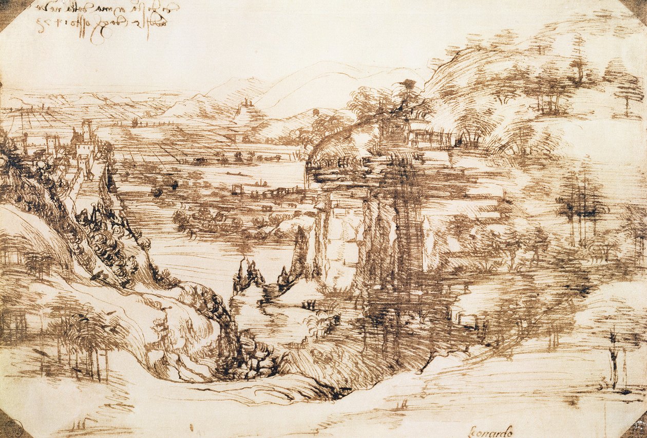 Arno Landschap, 5 augustus 1473 door Leonardo da Vinci