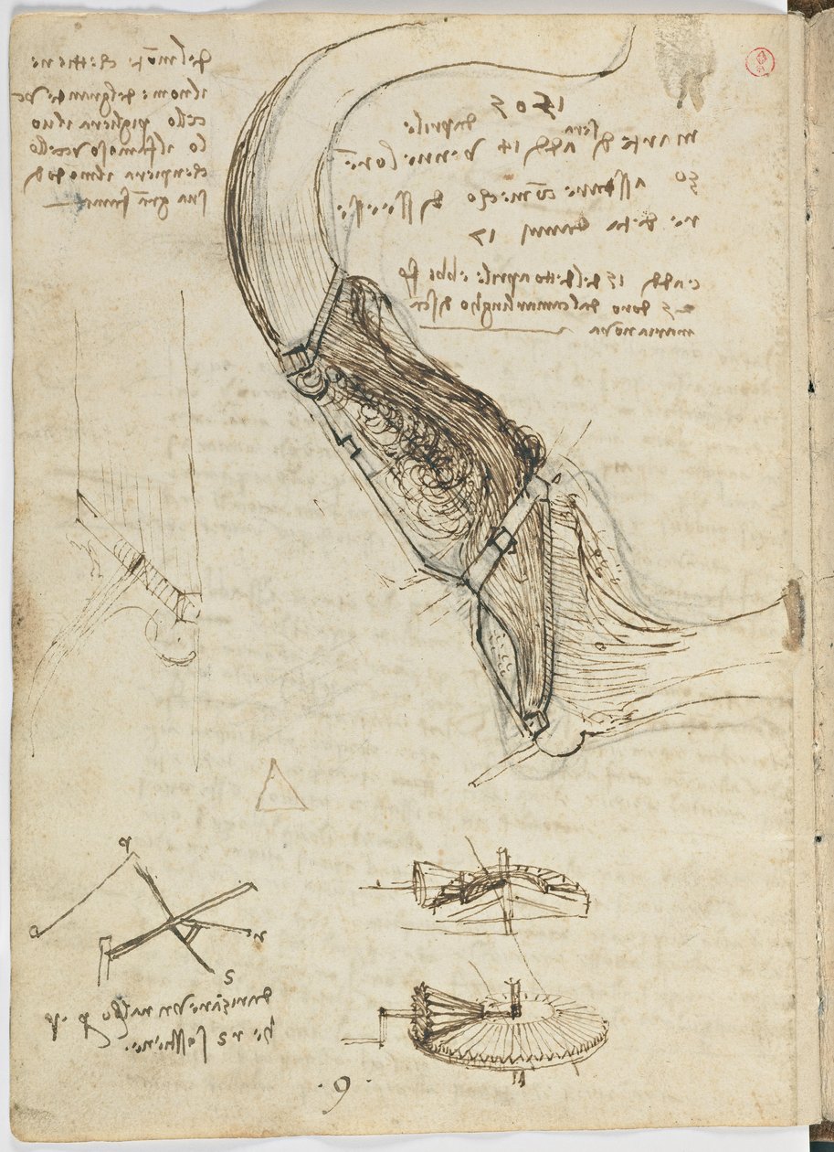 Vogelvluchtcode, c. 1505-06, papieren manuscript, cc. 18, blad 18 verso door Leonardo da Vinci