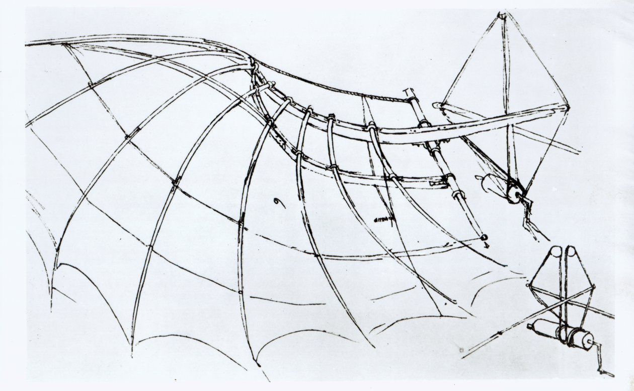 Diagram van een Mechanische Vleugel, manuscript B, 1488-89 door Leonardo da Vinci