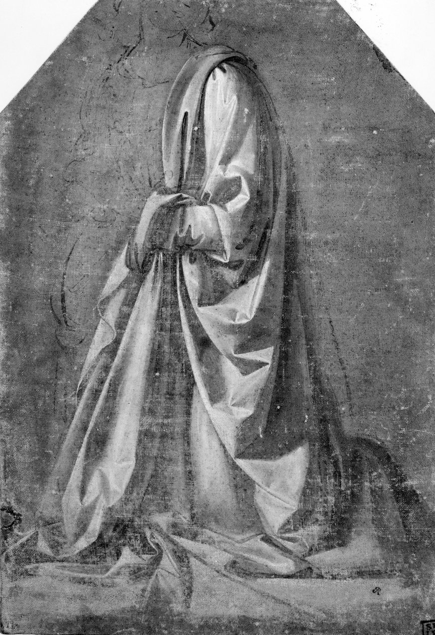 Draperiestudie voor een knielende figuur in driekwart profiel naar links, c.1475 door Leonardo da Vinci