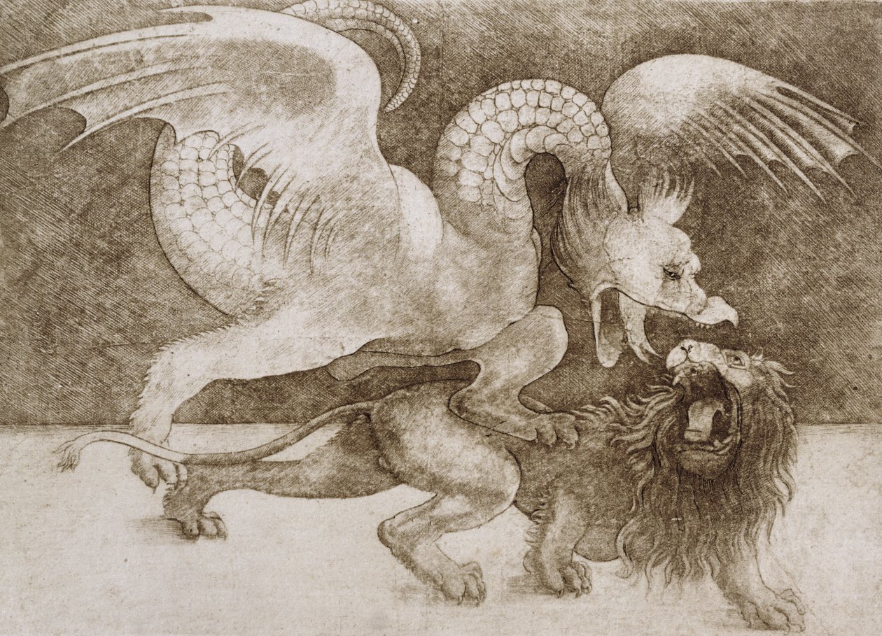 Gevecht tussen een draak en een leeuw door Leonardo da Vinci