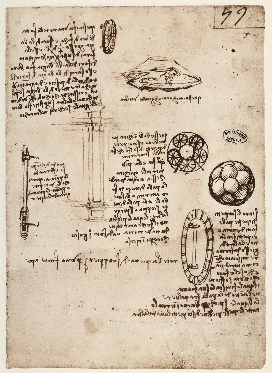 MS B 2173 f.59r, studie van militaire wapens door Leonardo da Vinci