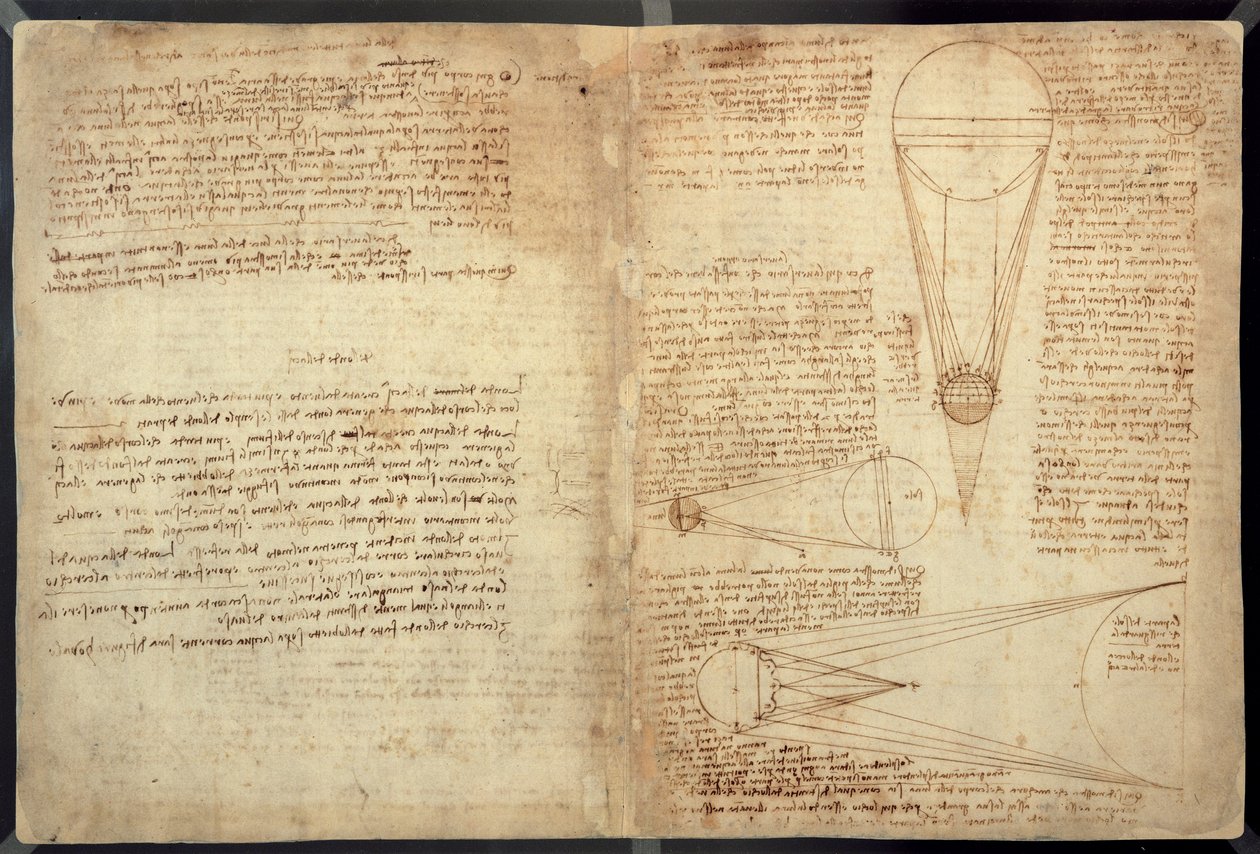 Studies van de Verlichting van de Maan, Een pagina uit het Codex Leicester, 1508-12 door Leonardo da Vinci