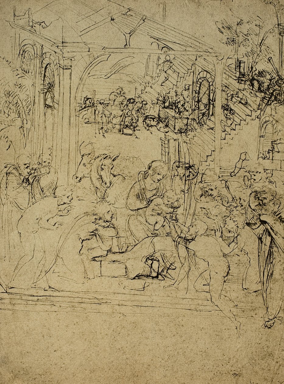 Studie voor de Aanbidding der Wijzen door Leonardo da Vinci