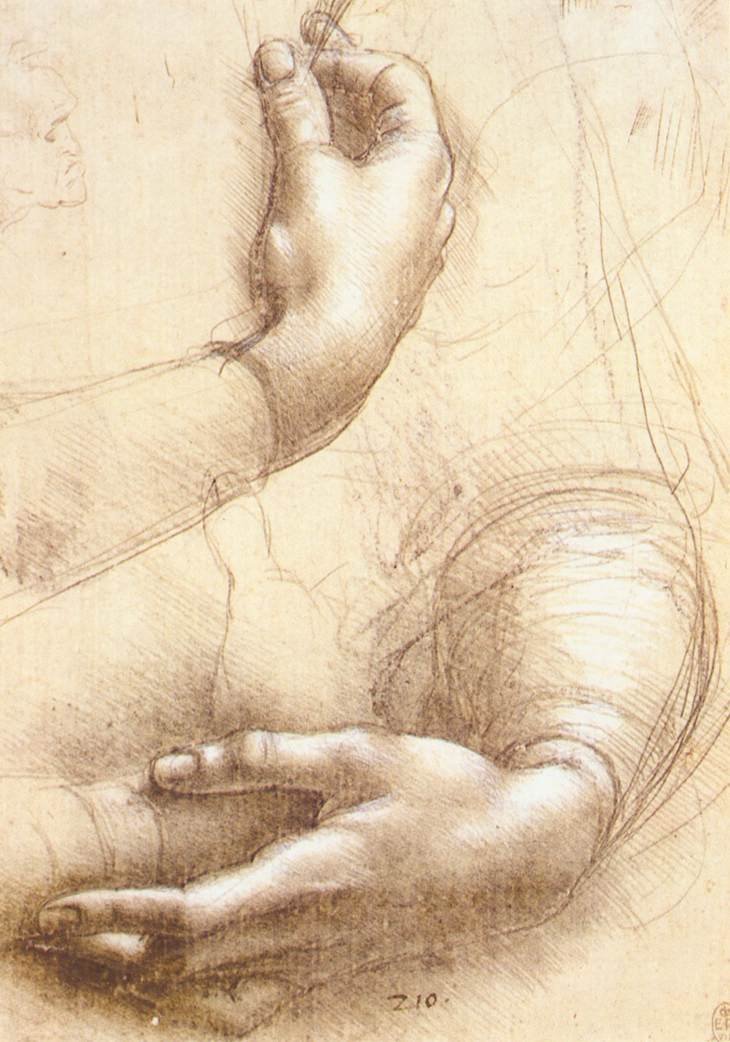 Studie van handen door Leonardo da Vinci