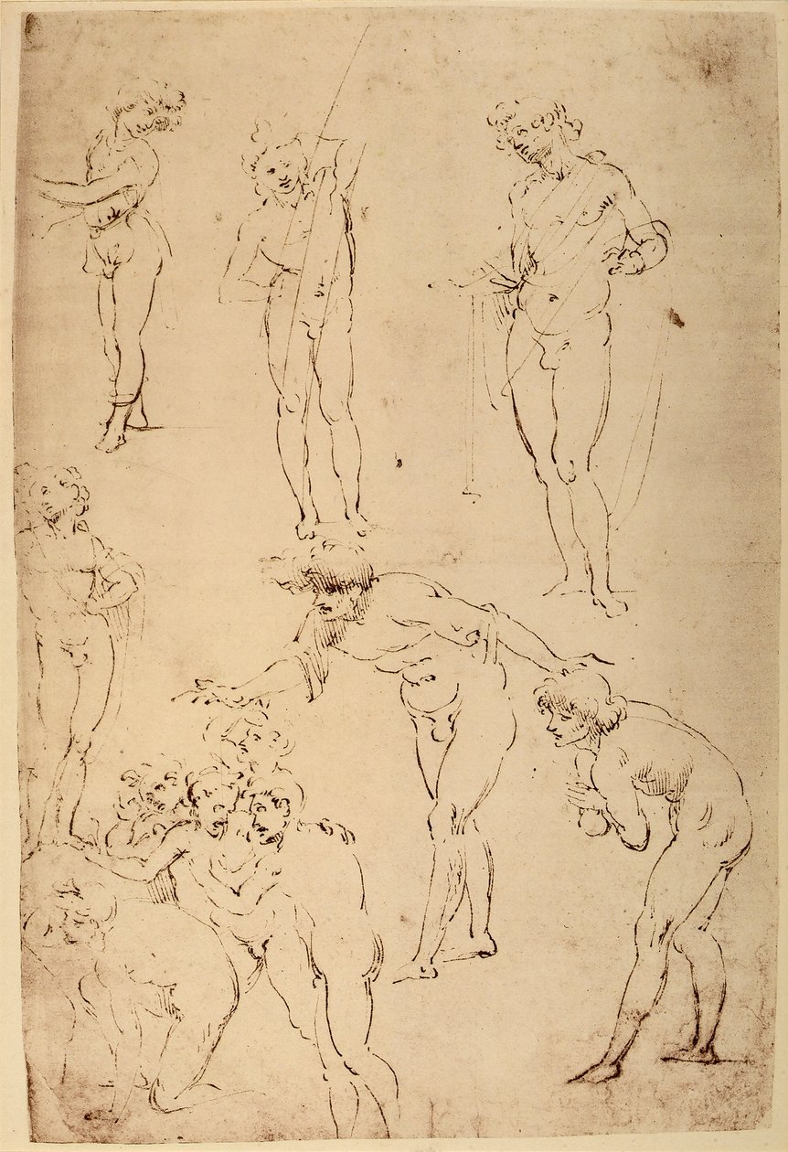 Studie van herders voor de Aanbidding der Wijzen; pentekening op wit papier door Leonardo da Vinci door Leonardo da Vinci