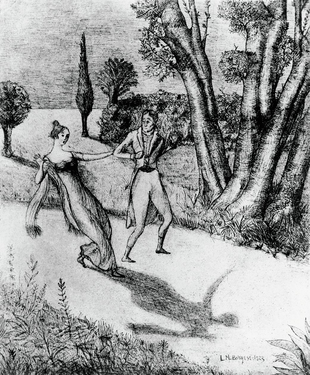 Peter, angstaanjagende schaduwloze man, illustratie bij Het wonderbaarlijke verhaal van Peter Schlemihl, novelle van Adalbert von Chamisso (1781-1838), litho naar schilderij van Leonardo Borgese (1904-1986), uitgegeven door Modiano door Leonardo Borgese