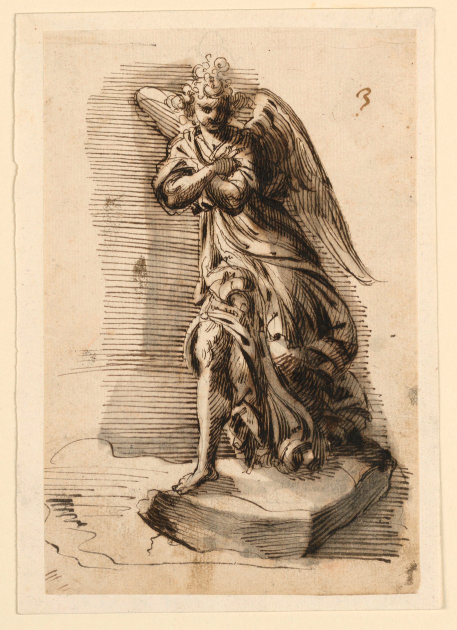 Ontwerp voor beeldhouwwerk: Engel in aanbidding door Leonardo Scaglia
