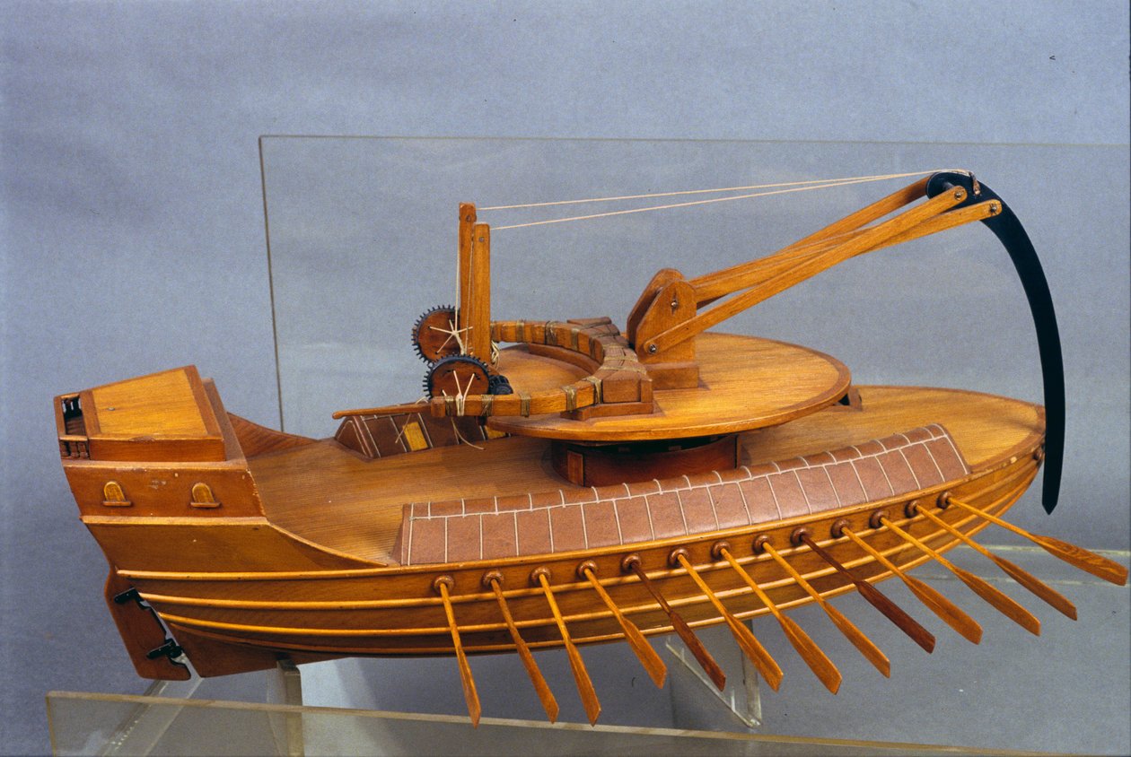 Escorpio, boot met de ram. Model naar de tekening van Leonardo da Vinci door Leonardo da (after) Vinci