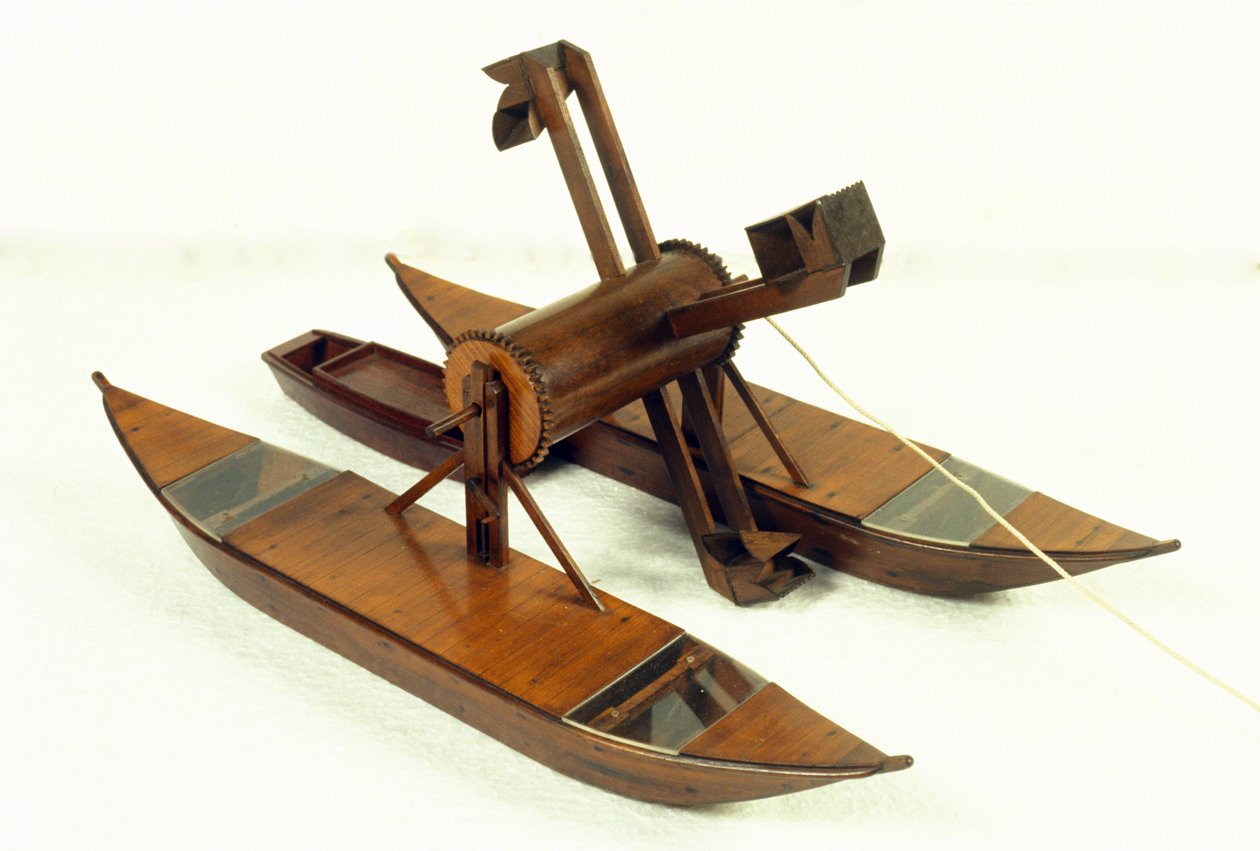 Lagoon bagger, model naar een tekening van Leonardo da Vinci (1452-1519). Museum voor Wetenschap en Technologie, Milaan door Leonardo da (after) Vinci