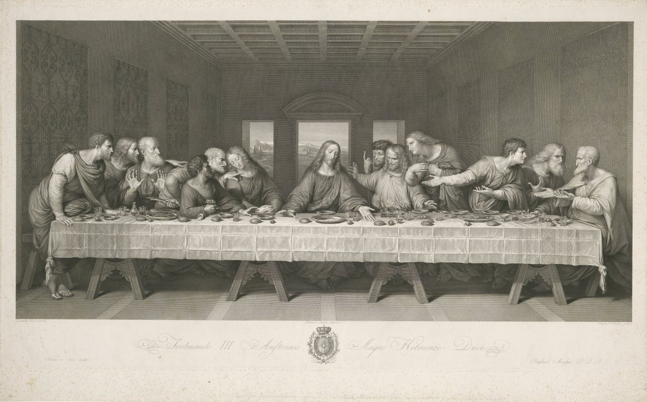 Het Laatste Avondmaal, getekend door Teodoro Matteini, gegraveerd door Raphael Morghen door Leonardo da (after) Vinci