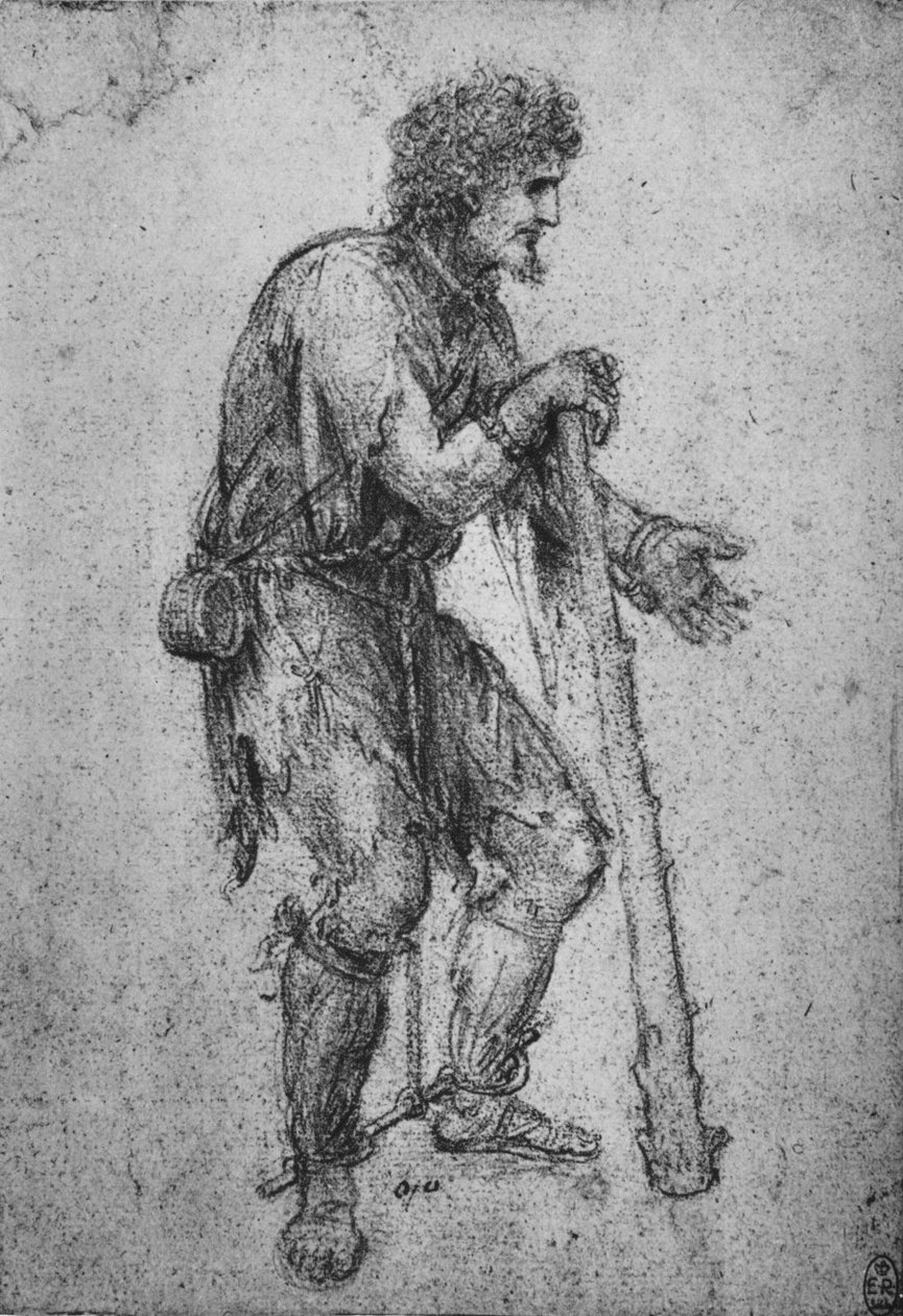 Een man met een knuppel en geketende voeten, ca. 1480 1945 door Leonardo da Vinci