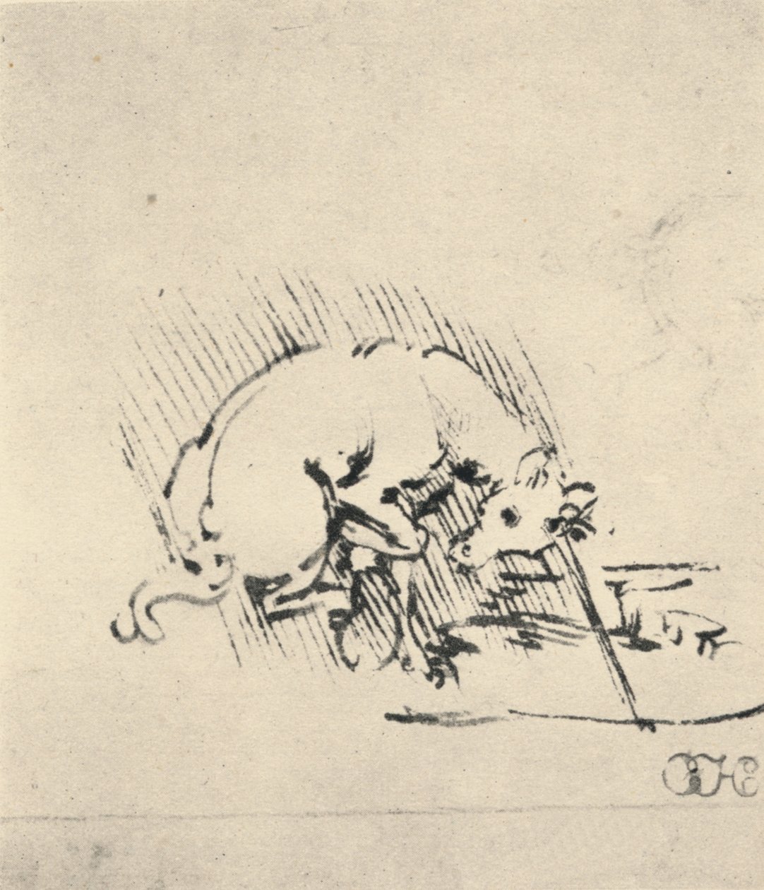Een eenhoorn die zijn hoorn in het water doopt, ca. 1480 1945 door Leonardo da Vinci
