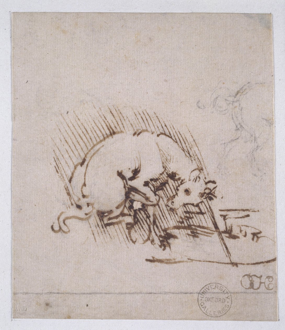 Eenhoorn dompelt zijn hoorn in een waterpoel, ca. 1481 door Leonardo da Vinci