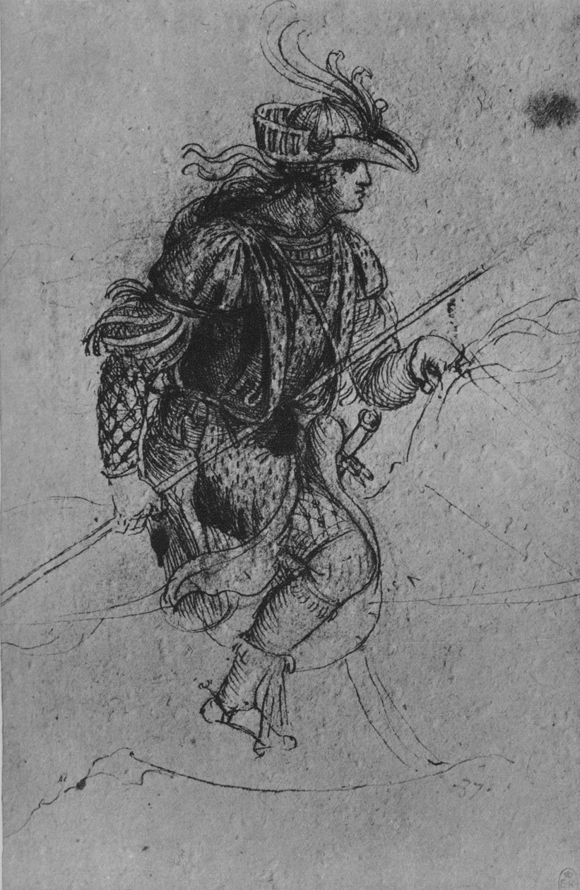 Een jongeman te paard, ca. 1480-1945 door Leonardo da Vinci