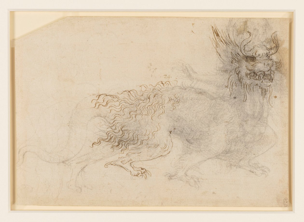 Een ontwerp voor een drakenkostuum door Leonardo da Vinci