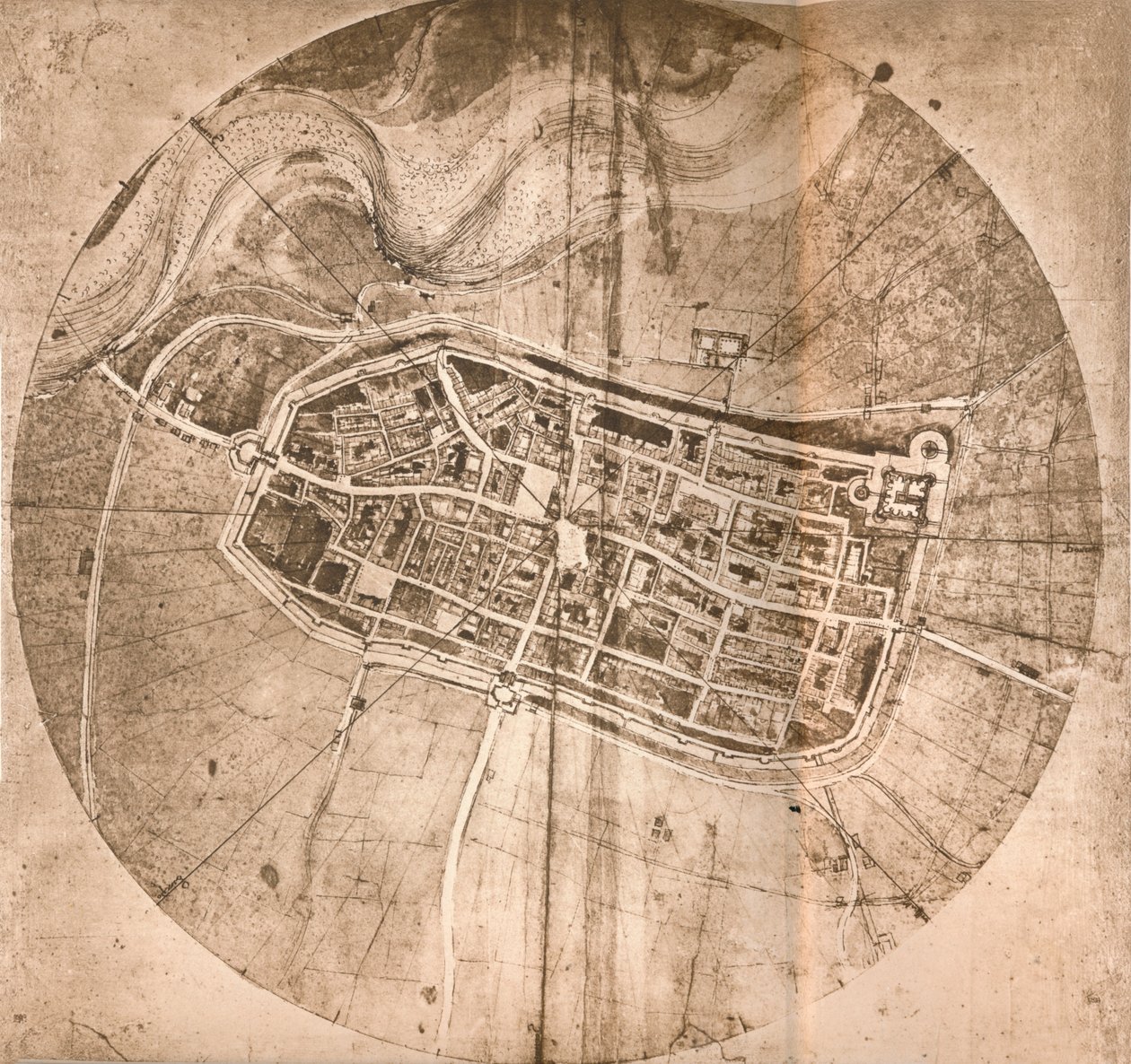 Een kaart van de stad Imola, Italië, c1472 door Leonardo da Vinci