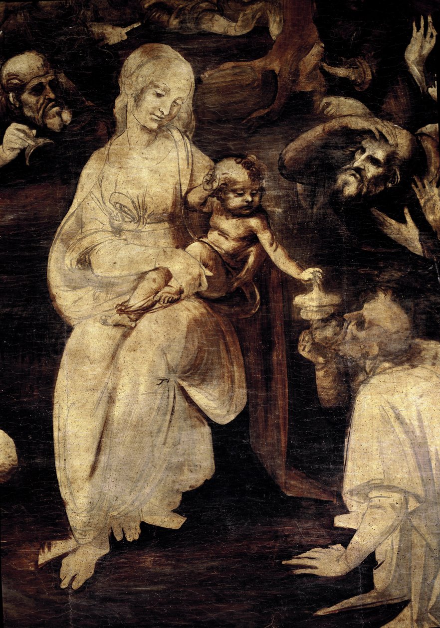 Aanbidding der wijzen (detail) door Leonardo da Vinci