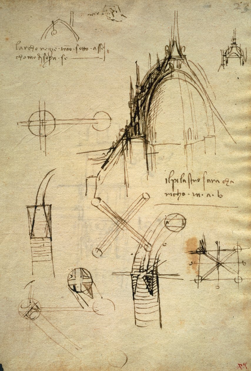 Architectonische details en doorsnede van de koepel van de Duomo in Milaan, f41 van de Codex Trivulzianus door Leonardo da Vinci