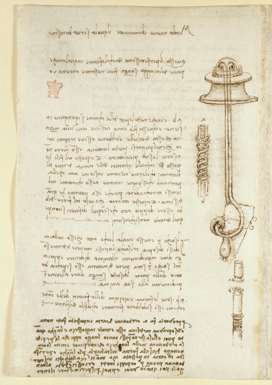 Aantekeningen en schetsen ter illustratie van Leonardo
