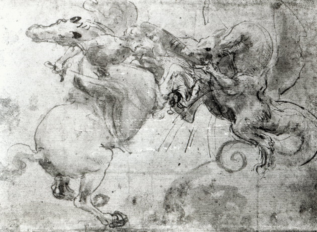 Gevecht tussen een Ruiter en een Draak, c.1482 door Leonardo da Vinci