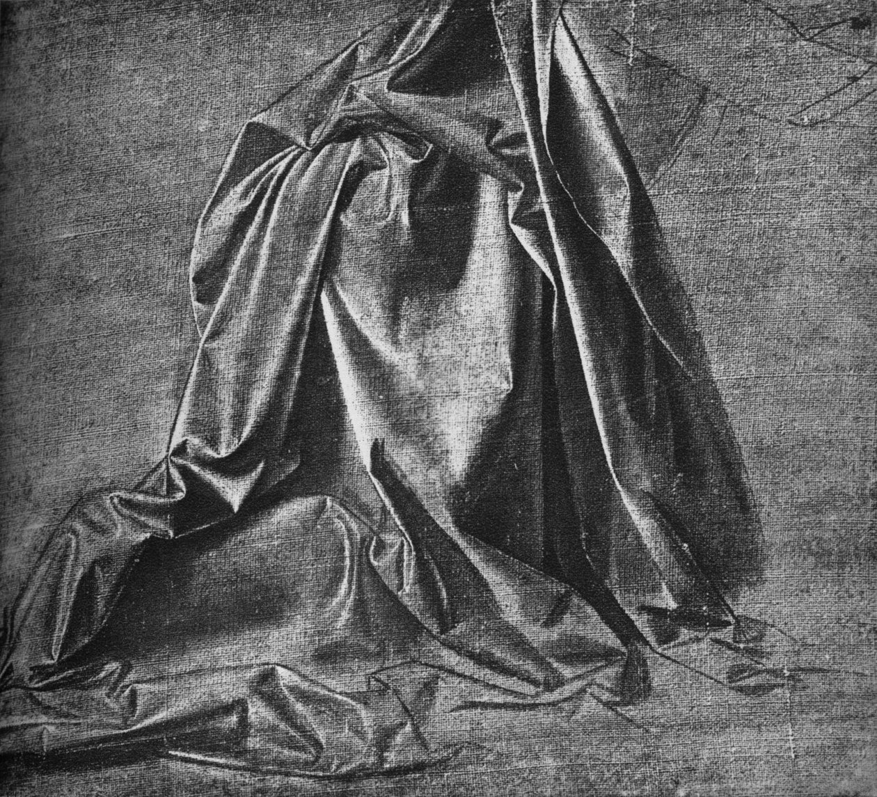 Gipsafgietsel van Draperie voor een Knielende Figuur naar Rechts, ca. 1470 1945 door Leonardo da Vinci