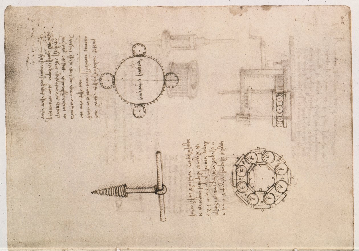 Codex Madrid I f.20, mechanische studies door Leonardo da Vinci