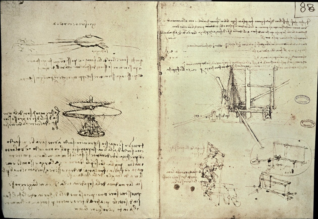 Ontwerp voor een vliegmachine (pen op papier) door Leonardo da Vinci