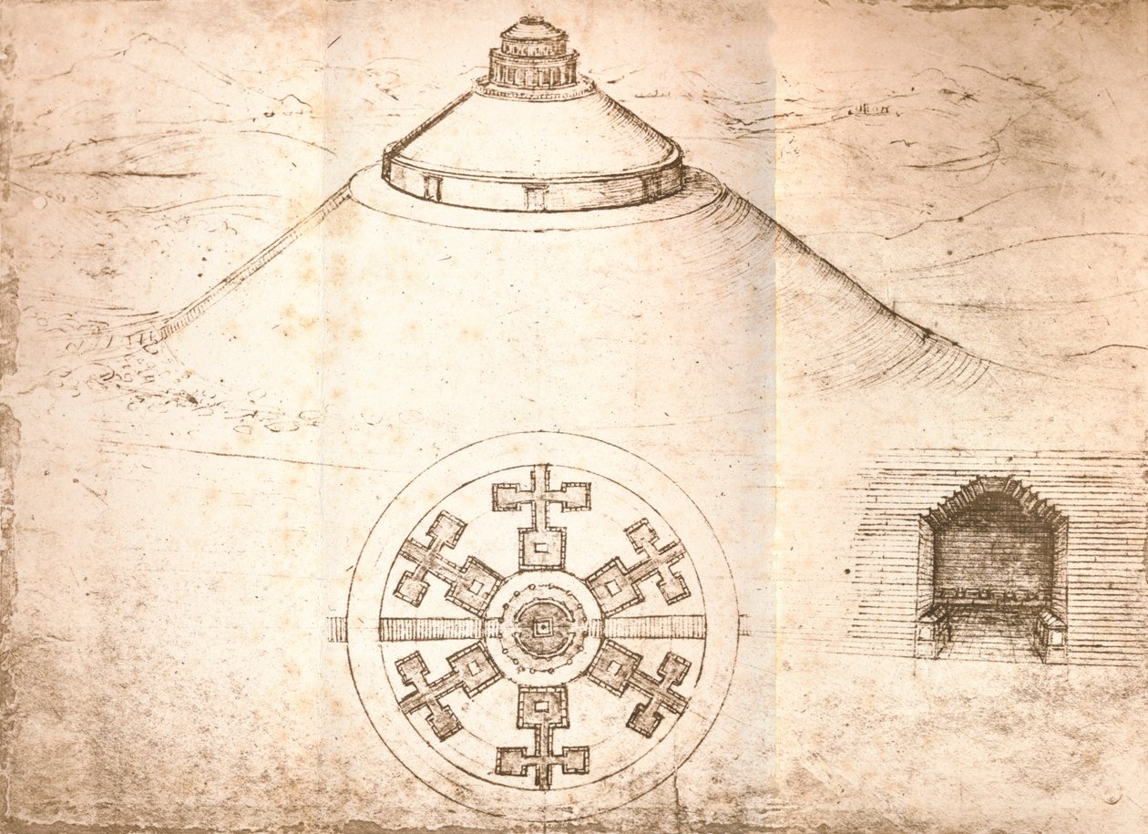 Ontwerp voor een mausoleum door Leonardo da Vinci