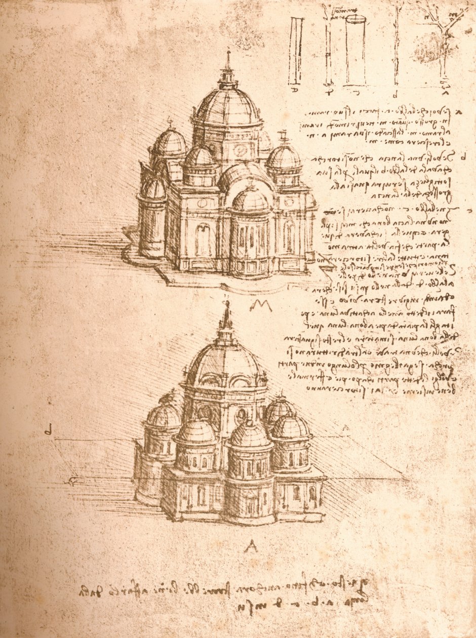 Tekening van kerken, ca. 1472-ca. 1519 door Leonardo da Vinci