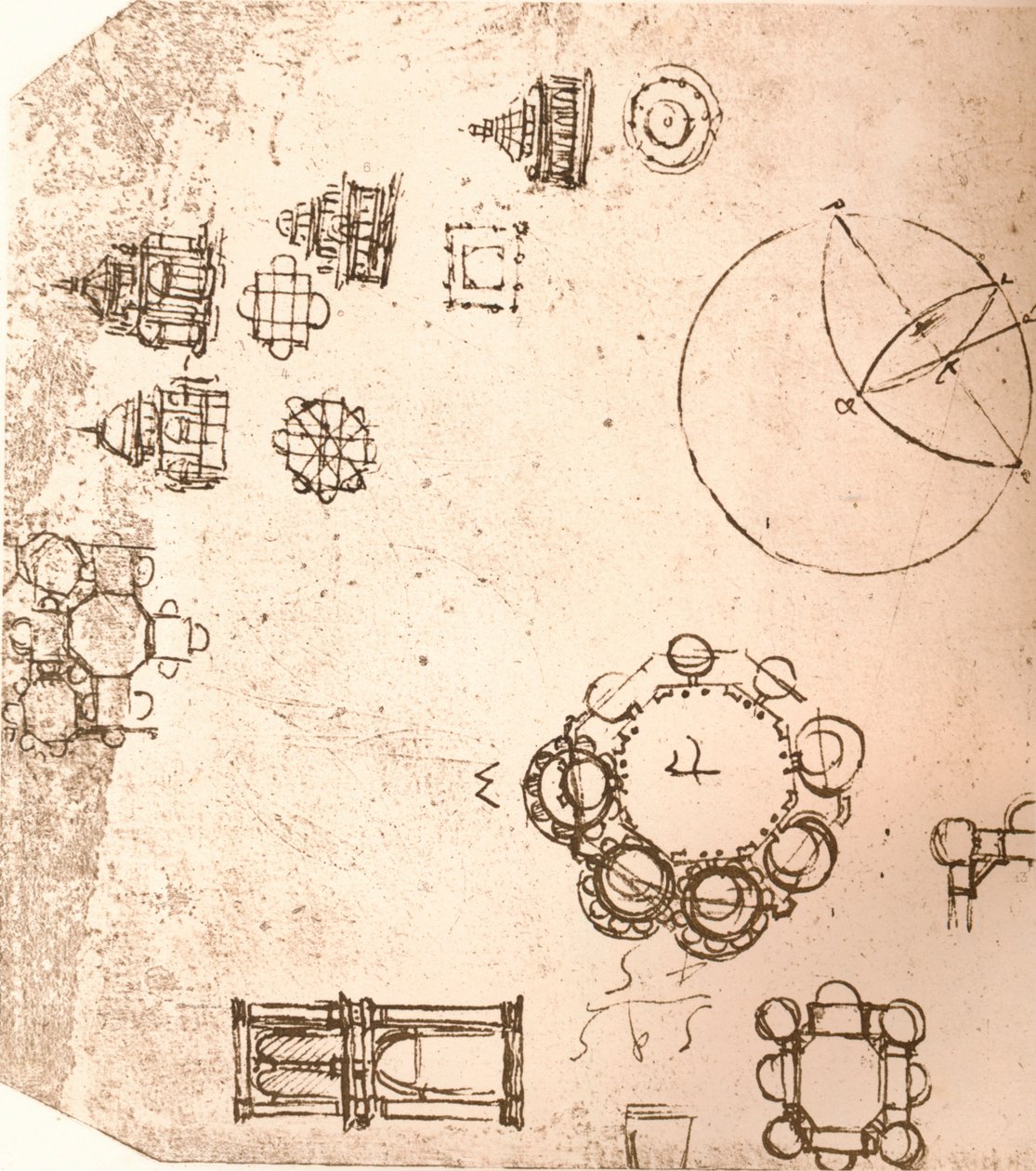 Tekening van kerkelijke architectuur, ca. 1472-1519 door Leonardo da Vinci