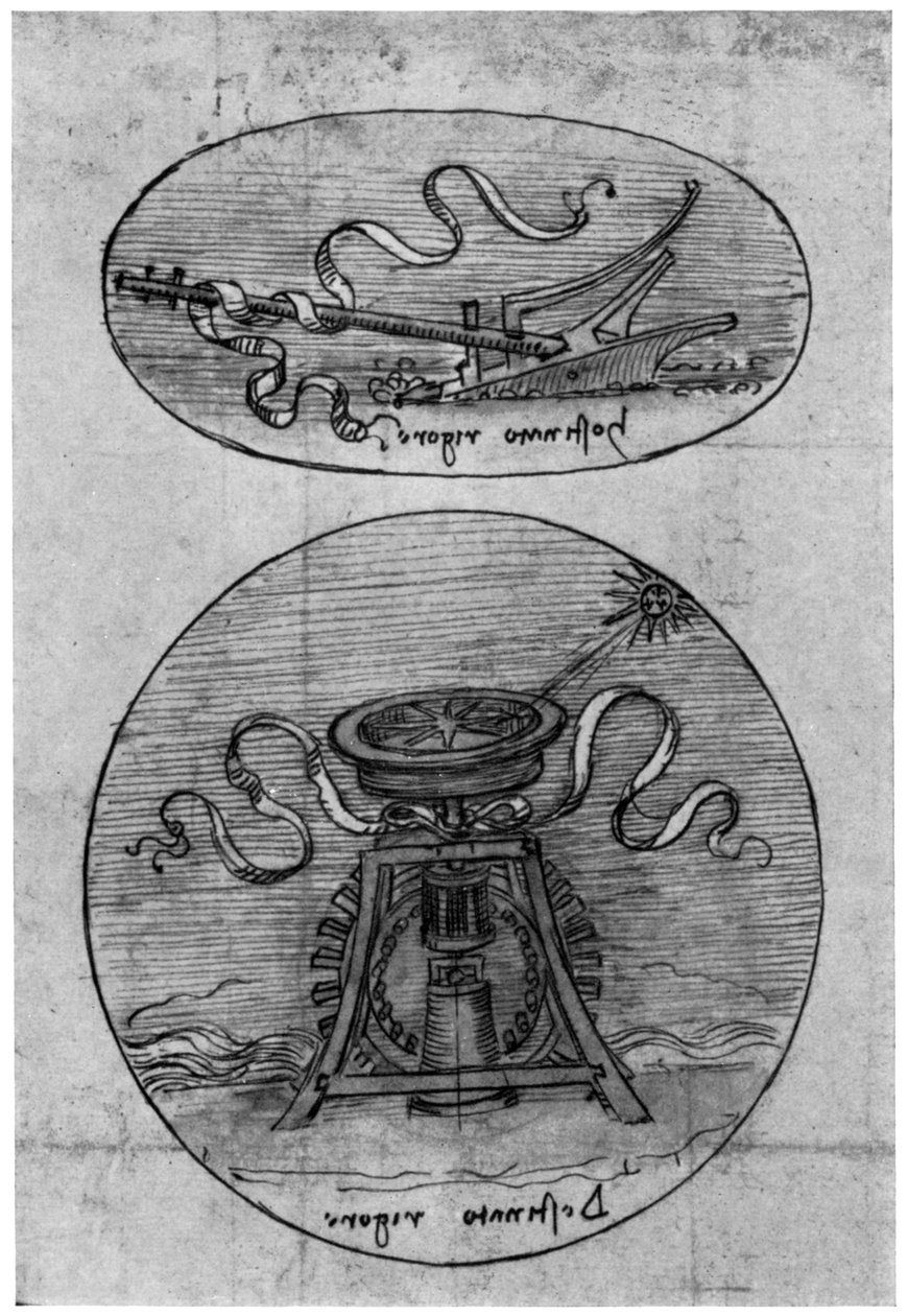 Embleem, Hostinato Rigore detail, laat 15e of vroeg 16e eeuw 1954 door Leonardo da Vinci