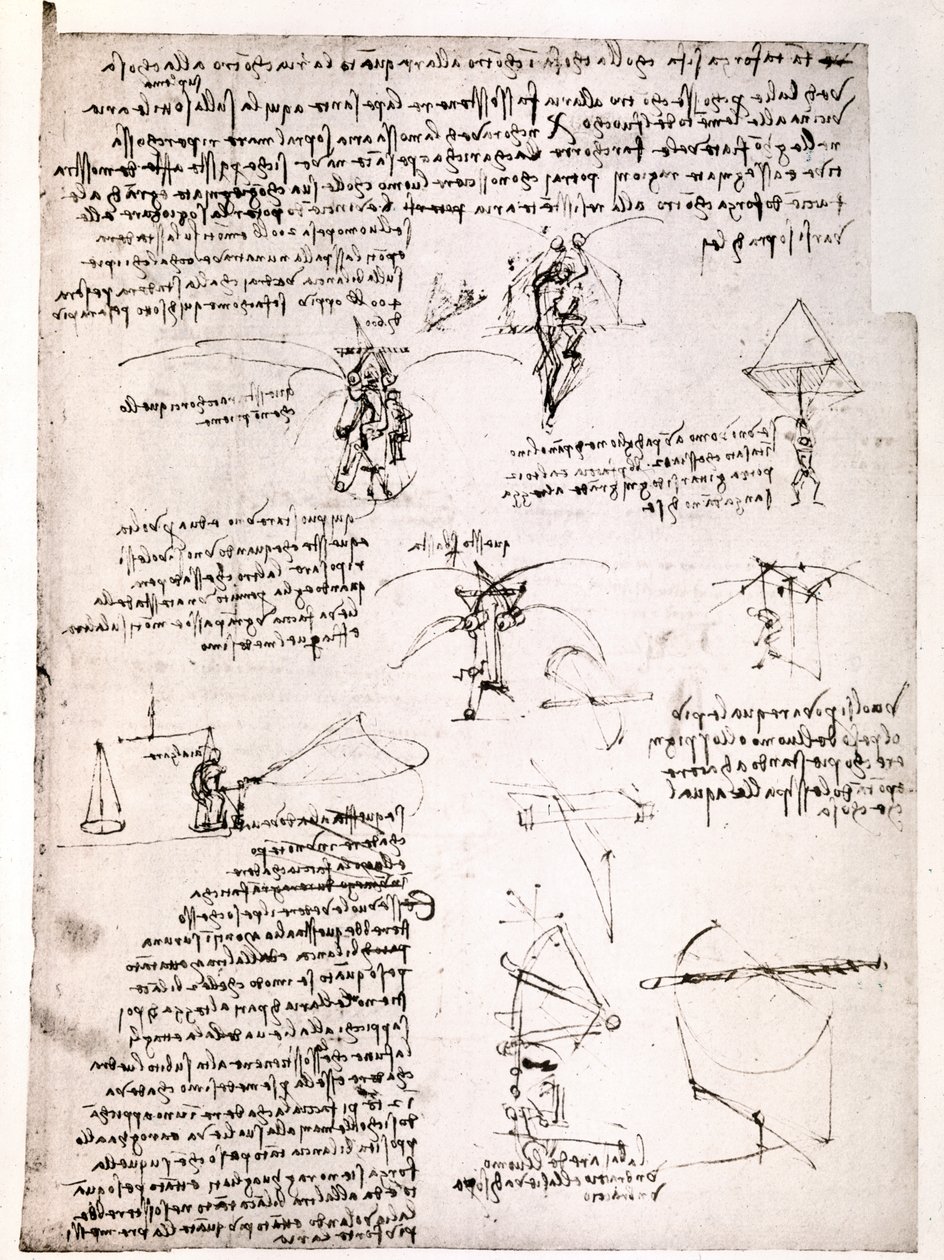 Uittreksel uit een Da Vinci manuscript: Origineel manuscript dat het principe en de constructie van een "Parachute" beschrijft (manuscript) door Leonardo da Vinci