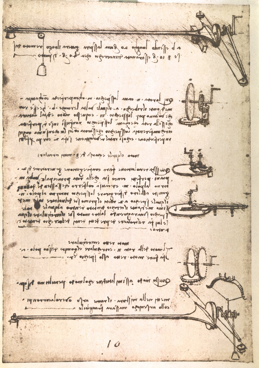 Fragment uit een Da Vinci Manuscript dat het principe en de constructie beschrijft van een "Machine voor het vervaardigen van holle spiegels" (manuscript) door Leonardo da Vinci