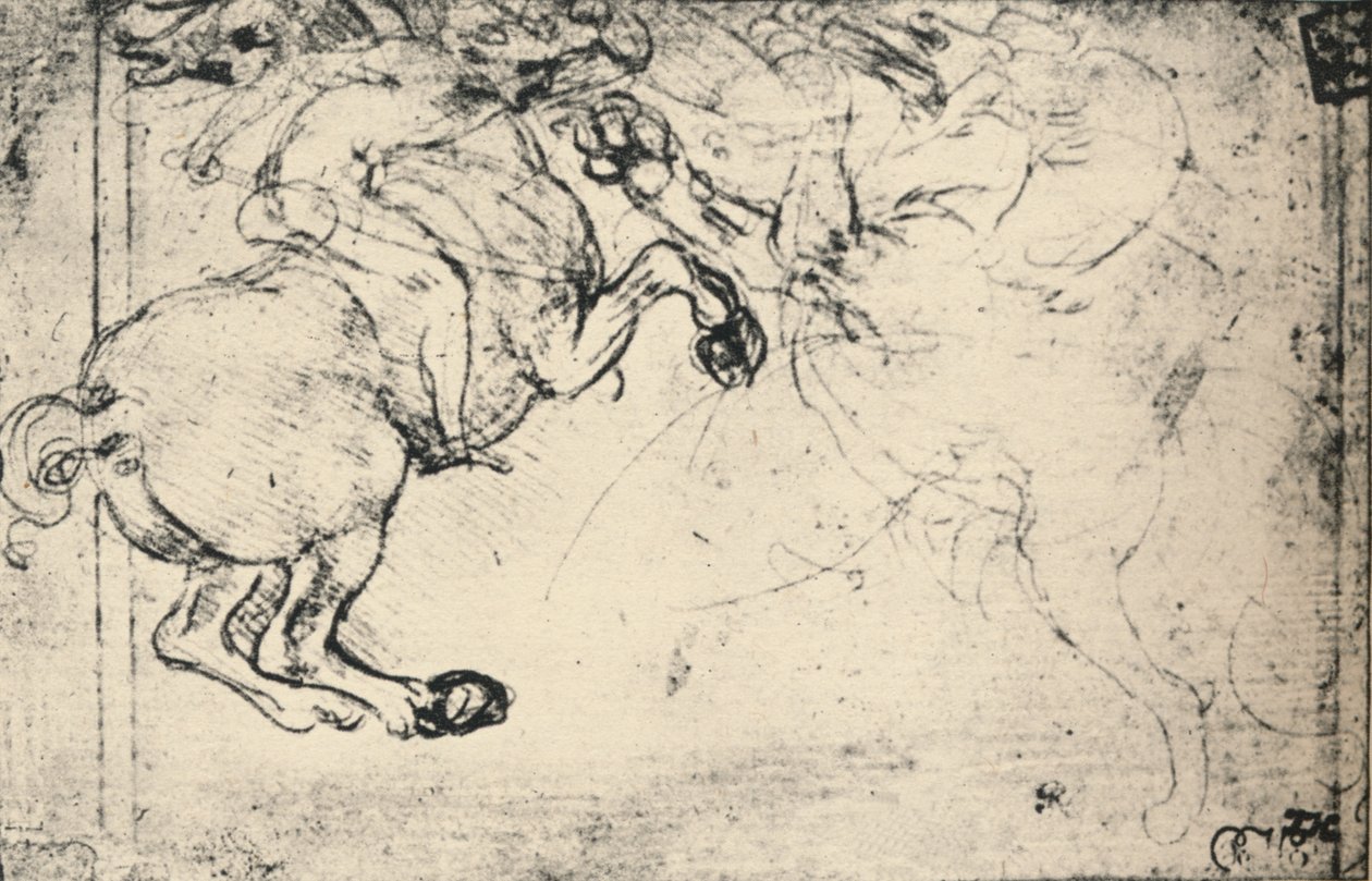 Gevecht tussen een ruiter en een griffioen, ca 1480 1945 door Leonardo da Vinci