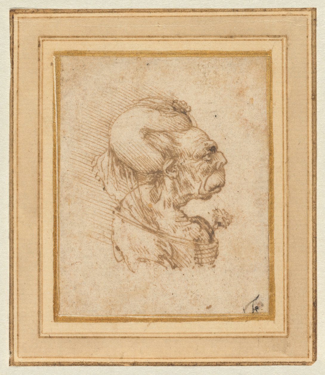 Grotesk hoofd van een oude vrouw door Leonardo da Vinci