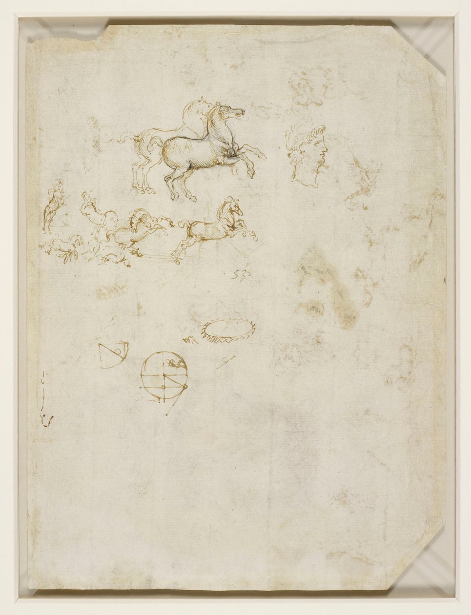 Leonardo da Vinci - Verso Dansende paarden en het hoofd van Nero c.1503-4 door Leonardo da Vinci