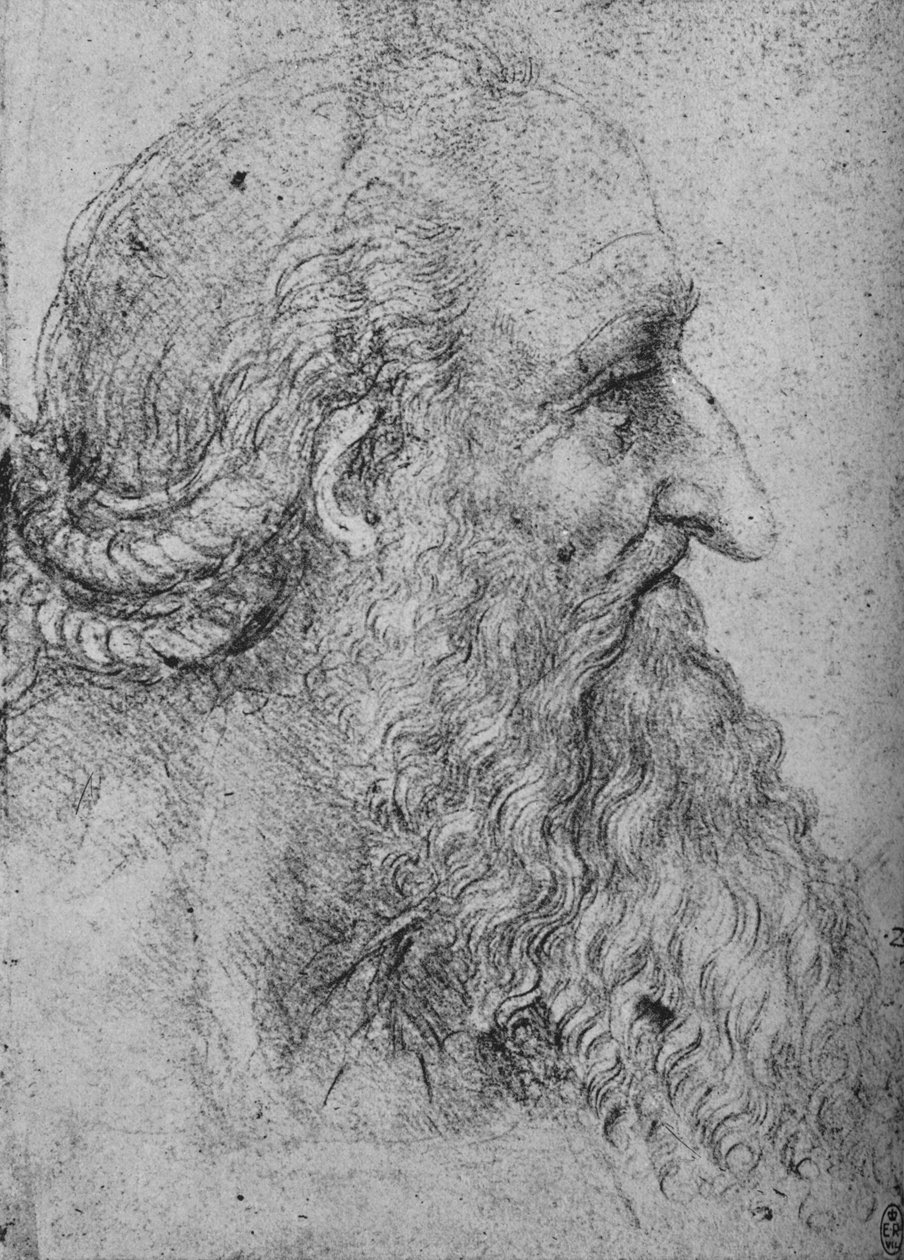 Profiel van een oude, bebaarde man naar rechts, ca. 1480 1945 door Leonardo da Vinci