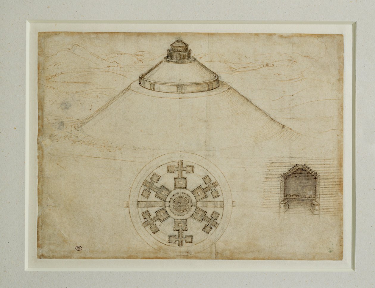 Project voor een centraal plan graftombe;elevatie ... door Leonardo da Vinci
