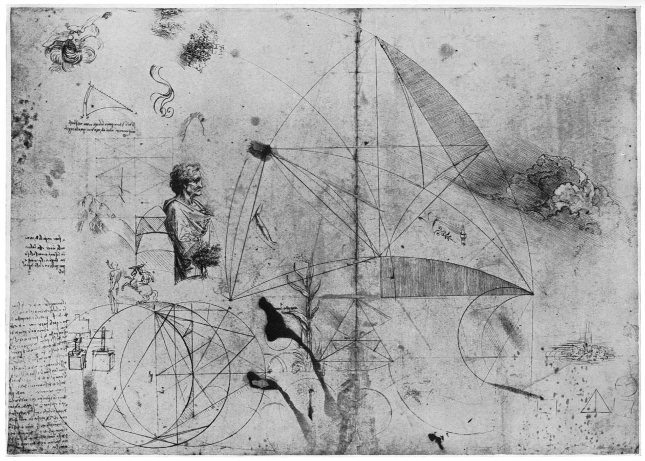 Blad met studies, laat 15e of begin 16e eeuw door Leonardo da Vinci