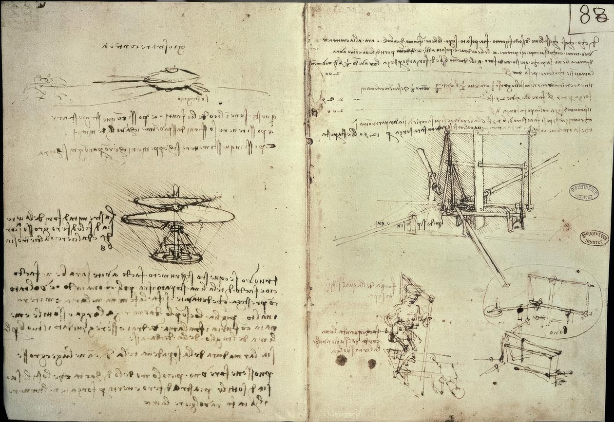 Studies voor luchtschroef en vliegmachines door Leonardo da Vinci