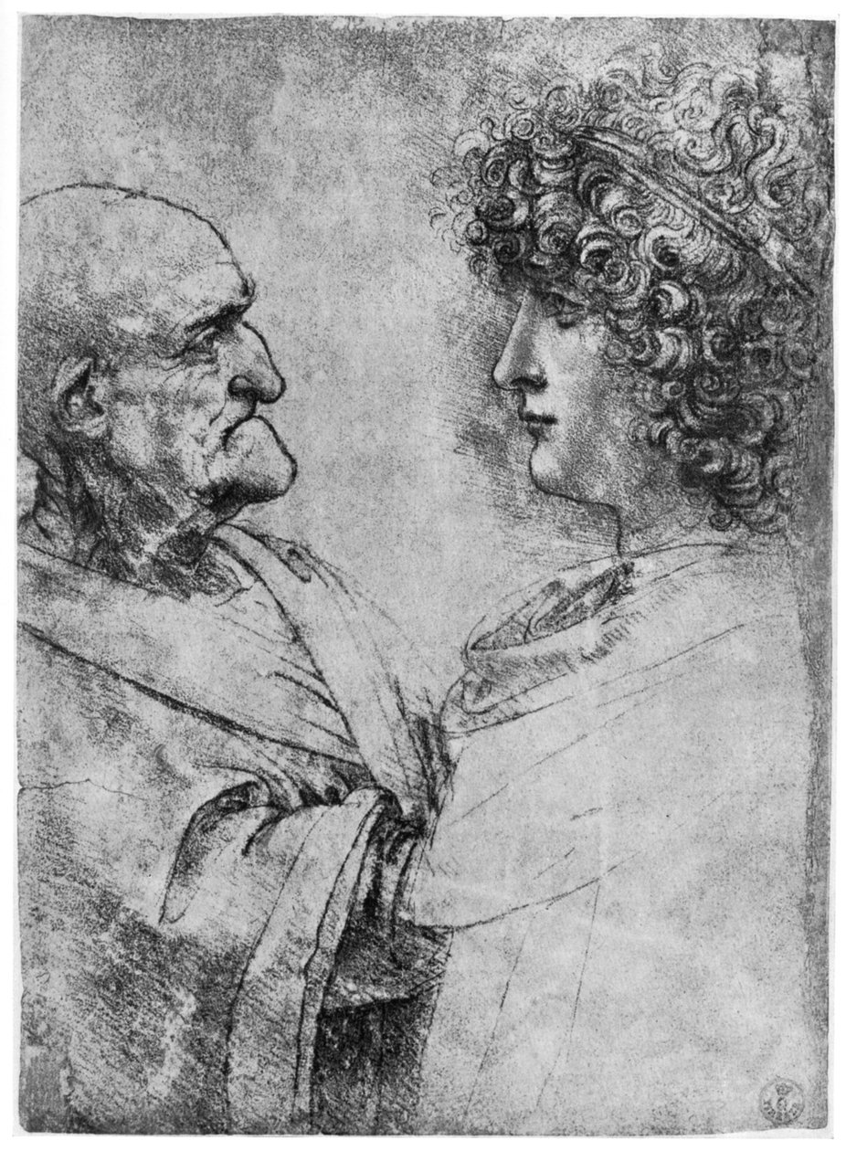 Studies van hoofden, ca. 1500 door Leonardo da Vinci