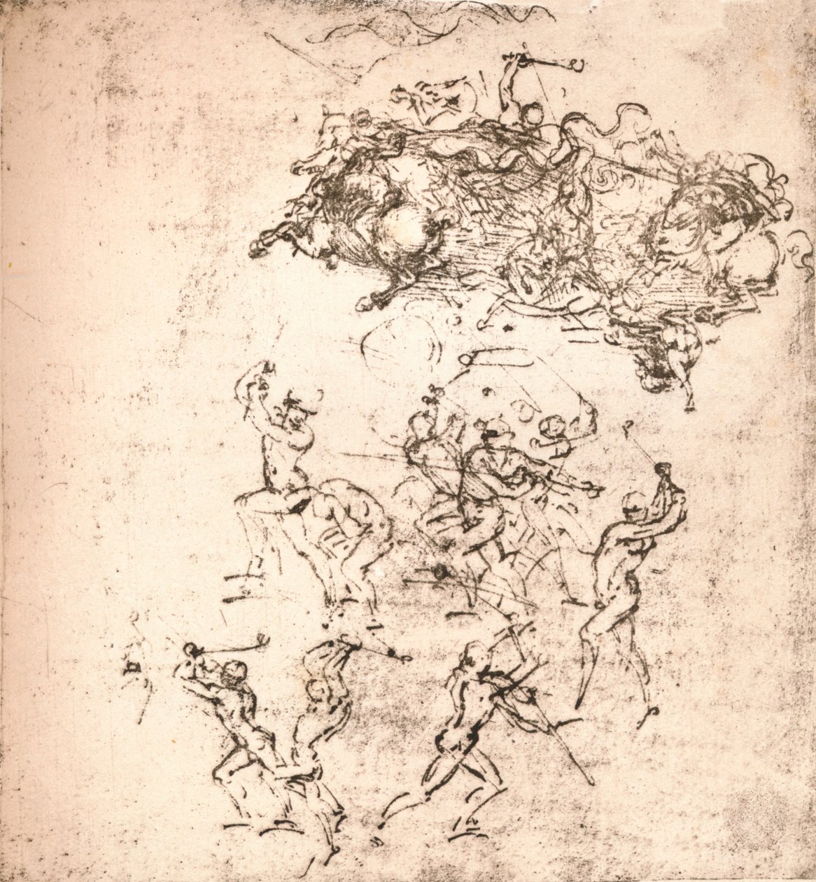 Studie voor de cartoon van de Slag bij Anghiari, ca. 1472-1505, 1883 door Leonardo da Vinci