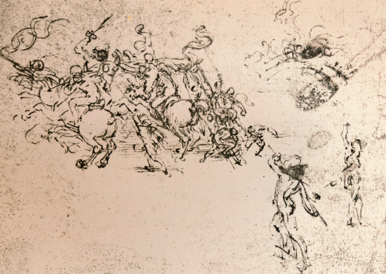 Studie voor de cartoon van de Slag bij Anghiari door Leonardo da Vinci
