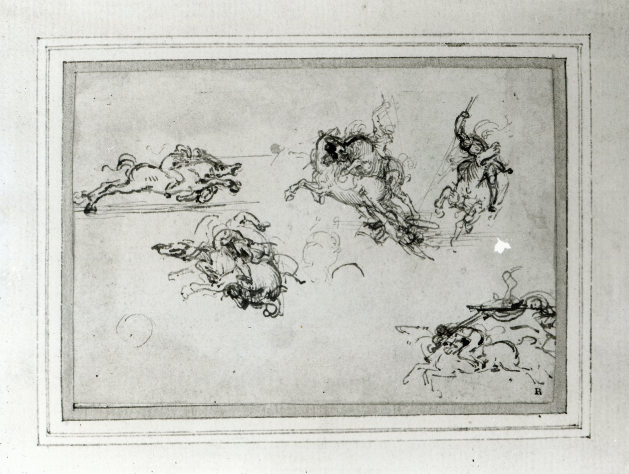 Studie van ruiters in gevecht, 1503-4 door Leonardo da Vinci