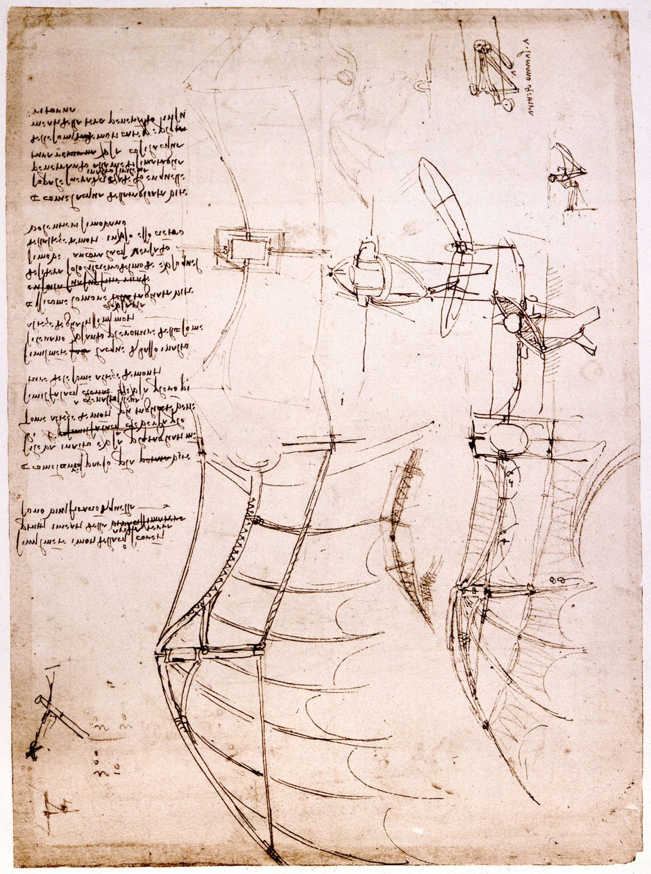 Studie over vleugels. Codex Atlanticus door Leonardo da Vinci